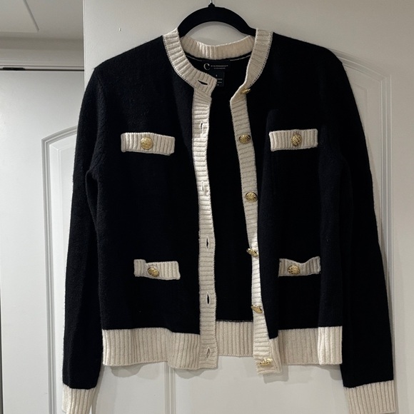 Bloomingdale's Cashmere Black and Cream Cardigan - Picture 11 of 11